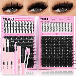 4 Styles Eyelash Cluster Kit Bottom/Spiky/200D/300D Volume Lash Clusters Kit 5-20mm 420Pcs Volume D-Curly Eyelash Extensions Kit with Lash Bond and Seal Tweezers Remover DIY at Home Easily