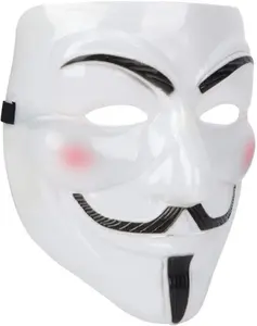 Guy Fawkes Mask Anonymous Hacker Cosplay Party Mask White Durable PVC Plastic Halloween Costume Mask with Black Ribbon Tie for Easy Wear and Adjustable Comfortable Design