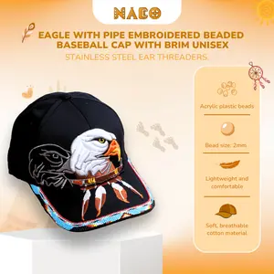 Eagle with Pipe Beaded Baseball Cap | Native American Style Hat | Unisex Embroidered Brim
