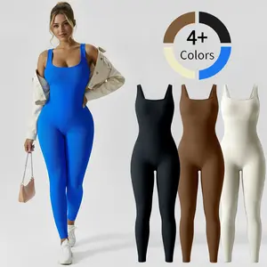 Kabuer Women's Seamless 1-Piece Jumpsuit - Sleeveless Ribbed Yoga Tank Romper, Nylon Blend, Body-Hugging, Multi-Size, Breathable High Elasticity Athletic Style Activewear for Gym Workouts