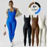 Women's Thick Black Seamless Ribbed Sleeveless Athletic Jumpsuit - Tummy Control, Breathable Nylon Blend Fabric, 4-Way Stretch, Body-Hugging, Move Free, Workout Gym Clothing, Gym-To-Golf Wear, Jumpsuits for Women Fitness Sport Outfits Athletic Activewear