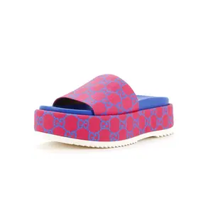 Pre-owned Gucci Women's Angelina Platform Slide Sandals GG Coated Canvas by Rebag
