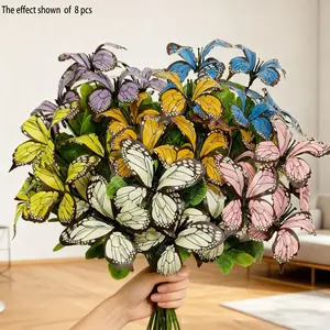 Artificial Butterfly Flower Bouquet with 5 Heads, Set of 6 Artificial Flower Arrangements UV Resistant Plastic Plants for Spring Summer Home and Garden Decoration, Ideal for Weddings and Indoor Outdoor Use