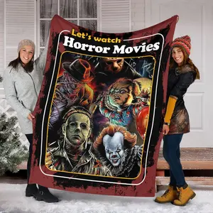 Halloween Horror Characters Blanket, Michael Myers Jason Voorhees Freddy Krueger Chucky Pennywise, Let's Watch Horror Movies Blanket