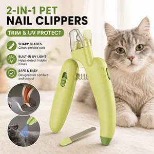 Dog Cat Nail Trimmer with LED Light & UV Lamp, Quick Safe Grooming, Sharp Blades, Built-in Nail File, Nail Collector, Non-Slip Ergonomic Handle for All Pet Sizes