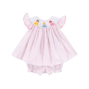 Pretty Princess Smocked Polka Dot Bloomer Set - Cute Girls Pink Tiny Dot Outfit