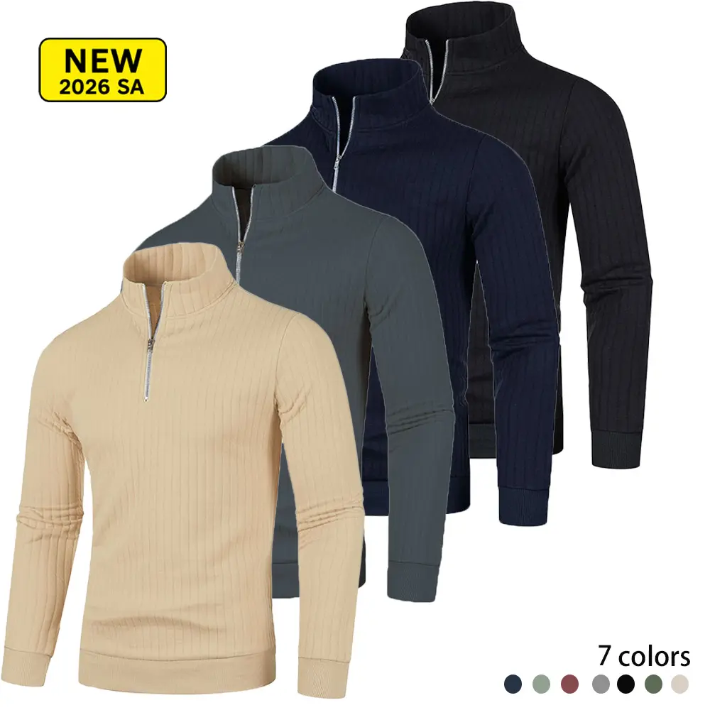 Men’s Quarter Zip Mock Neck Sweater, Slim Fit Ribbed Knit Pullover, Long Sleeve Casual Fall Top for Office, Commute, Autumn Layering & Daily Wear