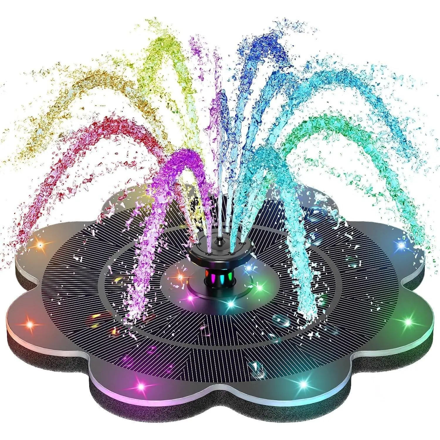 3.5W Wattage Solar Fountain Pump - DIY Solar Fountain with 2000mAh Battery, Colorful RGB Lights, Anti-Drift Fixer, 7 Nozzles, Auto Shut-Off for Bird Bath, Outdoor Garden Accessories, Home Improvement Decor