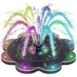Flower Shape 3.5W Solar Powered Water Fountain with 2000mAh Battery & Colorful RGB Light Show, Anti-Drift Fixer & 7 Nozzles, Solar Fountain for Bird Bath, Garden Decor