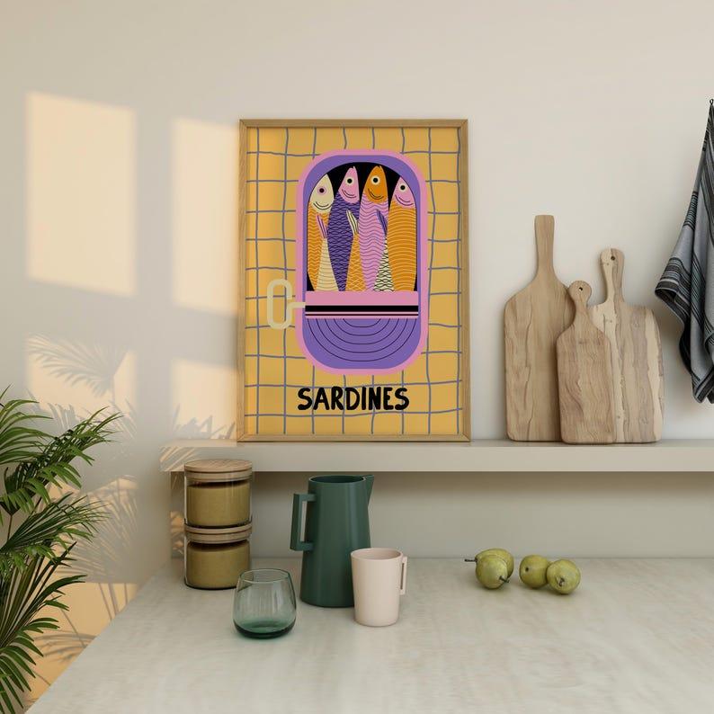Sardines Wall Art Print, Tin Fish Art Print, Sardines Tin Print, Colorful Fish Print, Kitchen Wall Art, Trendy Wall Art, Seafood Wall Art