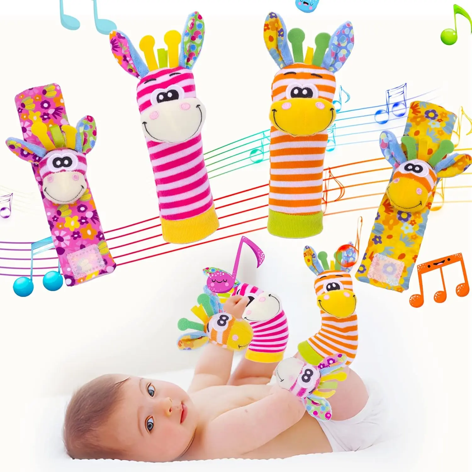 Wrist Rattles Baby Socks Baby Toys Set Soft Sensory Toys | Babies Animal Rattles Sock Early Development Toy Baby Shower Birth Gift for Newborn Infant Baby Boy Girl 0 to 3 Years Old