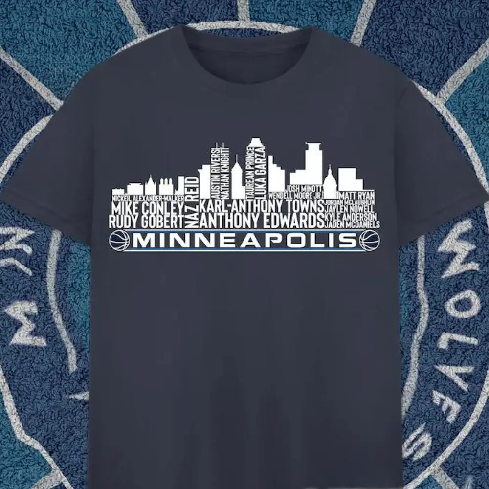 Minnesota Timberwolves Basketball Team 2023 Player Roster Typography Minneapolis City Skyline t-shirt