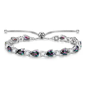 "Glamour Teardrop" June Birthstone Alexandrite Sterling Silver Tennis Bracelet Classic Bolo Chain