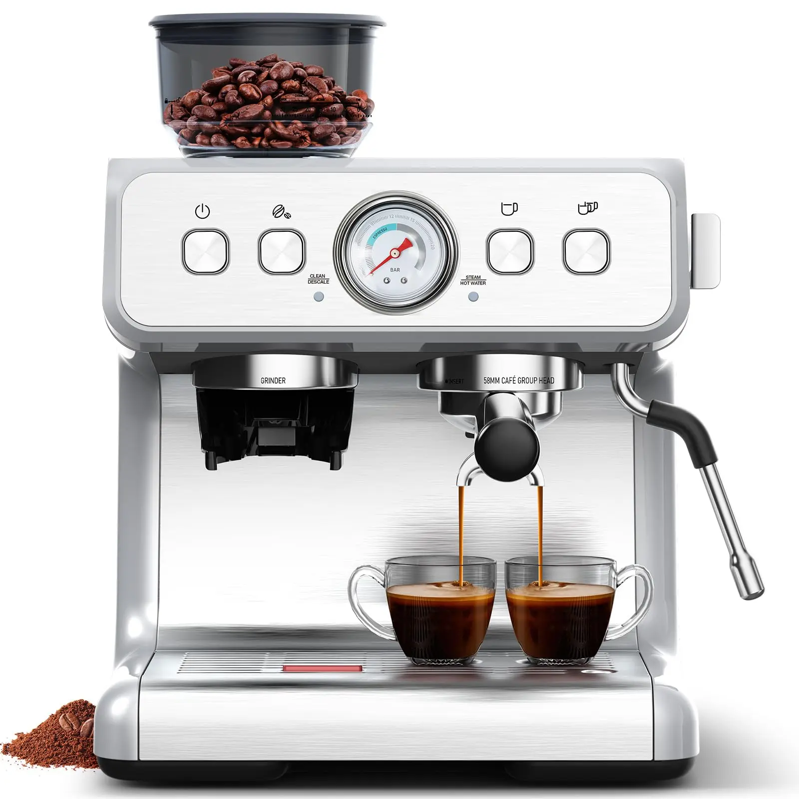 COWSAR Espresso Machine,15 Bar Professional Espresso Maker with Barista Coffee Grinder/Milk Frother,Coffee Machine for Espresso/Cappuccino/Latte,Single & Double Cup,1350W