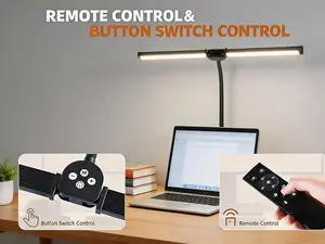 Dual-head clip-on LED desk lamp with eye-care lighting. Flexible gooseneck design, 25 adjustable light modes, ideal for office, monitor workspace and daily task lighting.