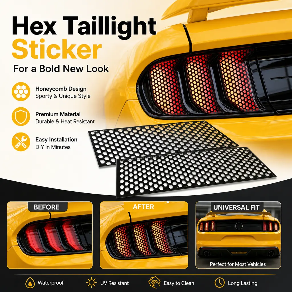 Hex Taillight Sticker for Cars, Honeycomb Design for Bold Sporty Unique Look, Premium Durable Heat-Resistant Material, Easy DIY Installation in Minutes, Car Exterior Accessory