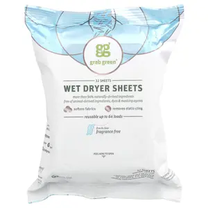 Grab Green Wet Dryer Sheets, Fragrance Free, 32 Sheets