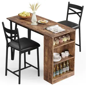 Garvee Set of 3 Folding Bar Tables with 2 Bar Stools and 3 Side Shelves - Bar Table with Bar Stools - Industrial Kitchen Table for Dining Room, Kitchen, Living Room - Vintage