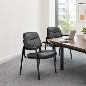 Set of 2 Waiting Room Guest Chairs with Wheels, PU Leather Reception Office Chairs with Padded Arms, Rolling Conference Room Lobby Visitor Chairs, Desk Side Chairs for Office, Clinic, Salon, Inky, 24 x 22 x 34.5 Inch