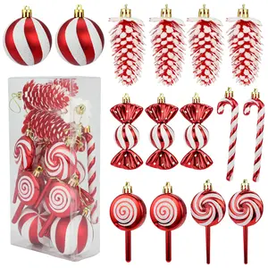 15Pcs Christmas set, Christmas ball, pinecone, lollipop, candy cane, Christmas tree pendant, Christmas gift, festival
