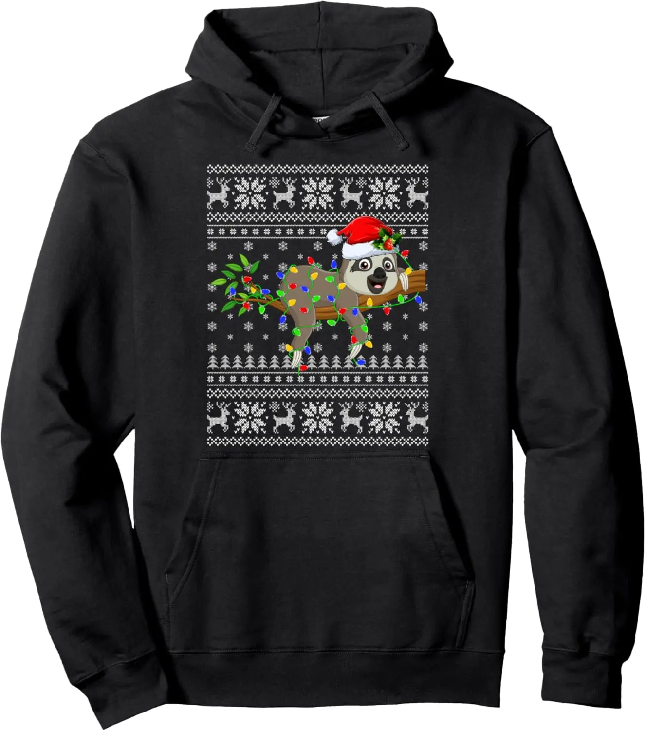 Ugly Sweater Xmas Lights Santa Hat Sloth Christmas Pullover Hoodie