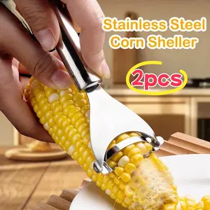2 Corn peelers, stainless steel corn peelers, efficient removal of corn particles, ergonomic handle corn cutter, kitchen gadgets, reusable Hanging Peeling
