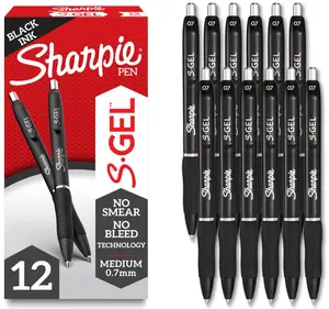 S-Gel Gel Pens, Black Barrel, Medium Point (0.7mm), Black Gel Ink Pens, 12 Count - Home, Office, School, Journaling, Writing, Note-Taking, Teacher Supplies