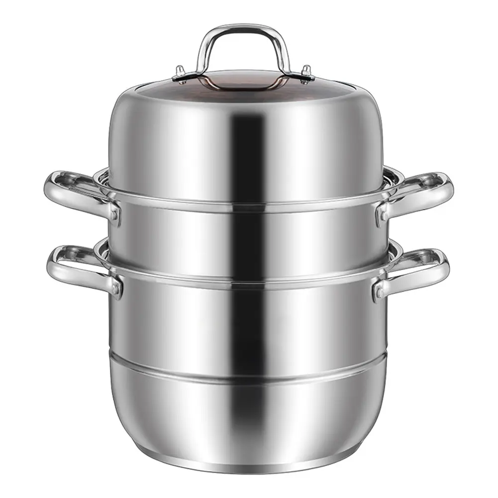 11inch 3 Tier Stainless Steel with Lid & Handle Steaming Pot Cookware Pot Thick Food Steamer for Vegetable Dumpling Stock Sauce Food