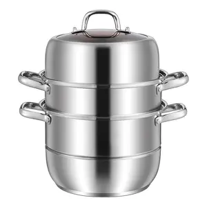 11inch 3 Tier Stainless Steel with Lid & Handle Steaming Pot Cookware Pot Thick Food Steamer for Vegetable Dumpling Stock Sauce Food