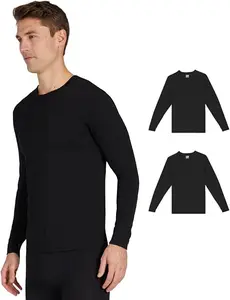 32 Degrees Men's 2-Pack Performance Lightweight Thermal Baselayer Crewneck Top, Black/Black, Medium