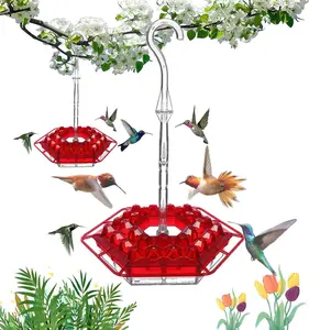 WdianOutdoor 2 Pack Hummingbird Feeders for Outdoors, Plastic Hummingbird Feeders - Resistant to Ants and Bees, Perfect for Outdoor Hanging, Enriching Patios & Gardens, Unique Aesthetic (Red / 2PC)