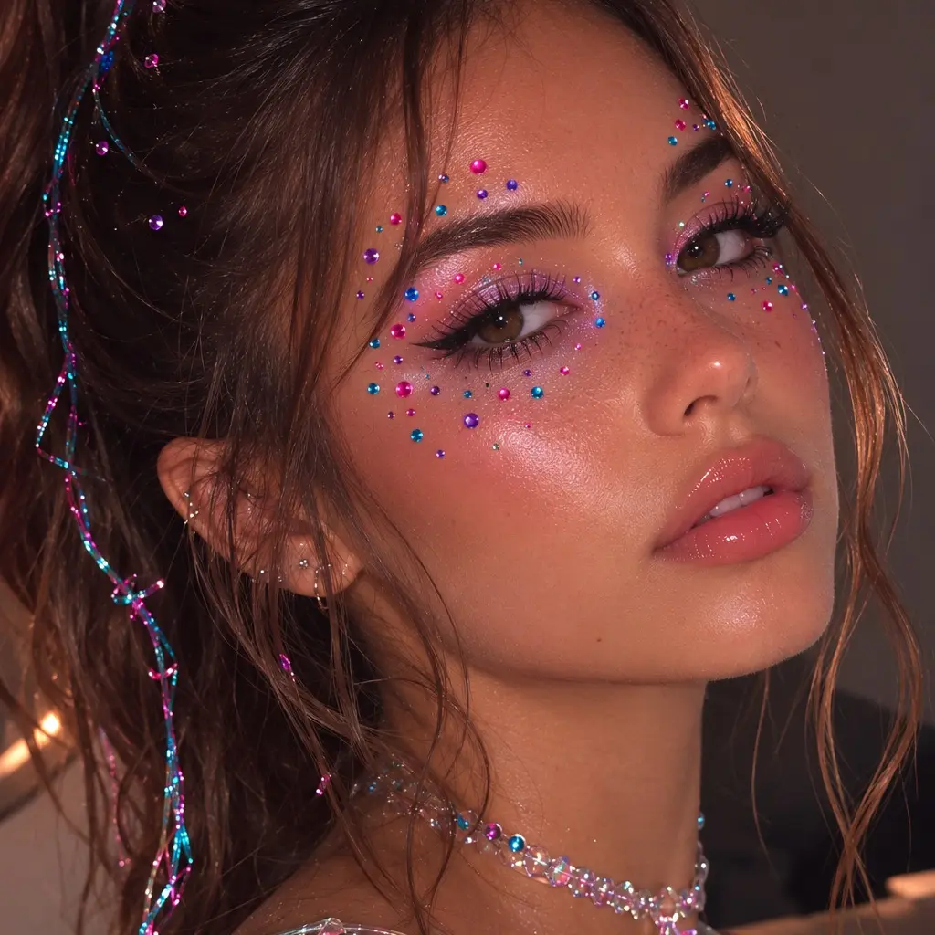 Facecard Beauty (Rave Pack) Multicolored Multisize Self Adhesive Rhinestone Face Gems Halloween