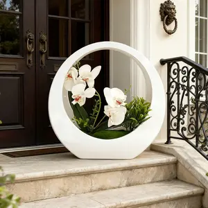 1 piece - Artificial Phalaenopsis Orchid Plant + White Moon Flower Pot - Realistic artificial flowers, lifelike blooms - Low-maintenance desktop centerpiece, designer-level decoration, suitable for birthdays, weddings, home,