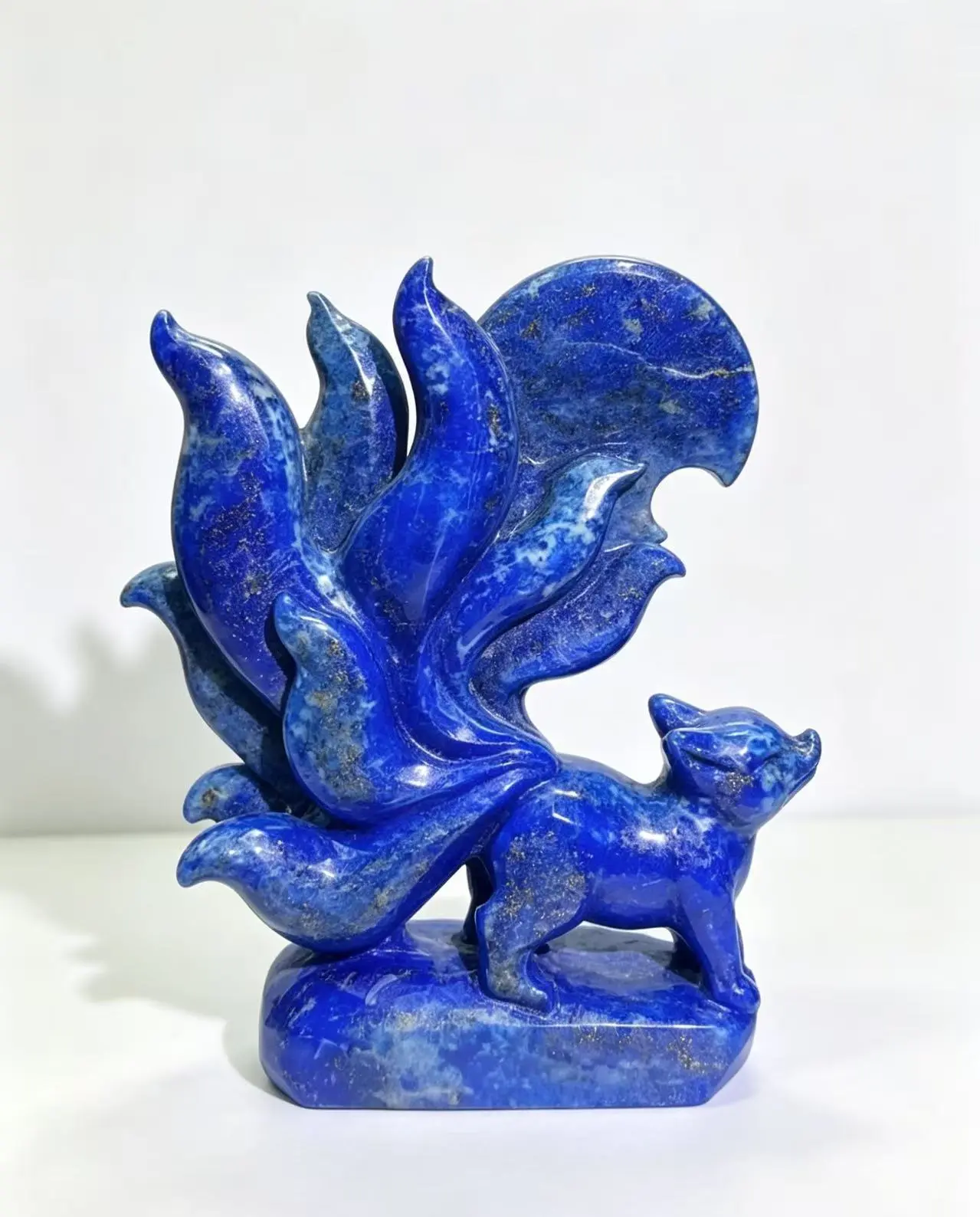 Natural Lapis Lazuli Hand-Carved 9-Tailed Fox Crystal Decoration