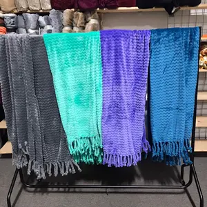 Chunky Fringe Throw Solid Color Chevron Design Soft Comfortable Blanket for Home Office, Travel, Bedroom, Fall & Winter Decor