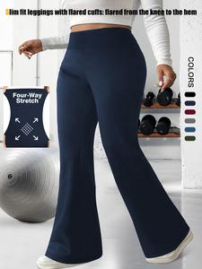 【plus size】 solid flare leg leggings, casual pants comfy high stretch bell bottom yoga pants for daily wear, women's bottoms for summer, flared yoga pants, baggy legging fit, flared joggers, tummy control leggings, high waisted leggings