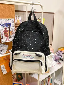 Star Print Mini Backpack, Cute Cat Ear Design, Japanese Style Student Bag, Sweet Cool Look, Transparent Pocket, Lightweight Daily Use