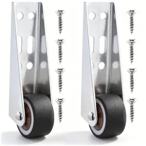 Silver Low Profile Caster Wheels – 2 Pack Rubber Non-Slip Side Mount for Room Door, Storage Box, Cabinet & Drawer