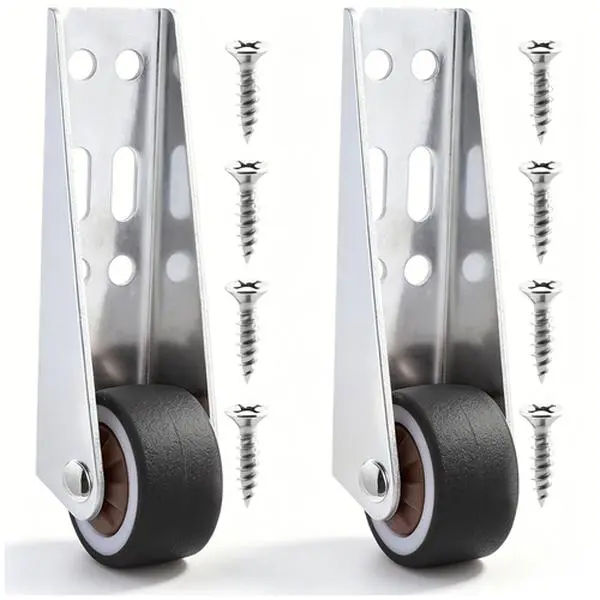 Silver Low Profile Caster Wheels – 2 Pack Rubber Non-Slip Side Mount for Room Door, Storage Box, Cabinet & Drawer