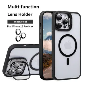 Metal Camera Magnetic Case,Clear Magnetic Case with Camera Kickstand for iPhone 16 15 14 13 12 Pro Max Compatible with Mag Safe Military-Grade Protective Case Cover Drop Cellphone Screen Protector