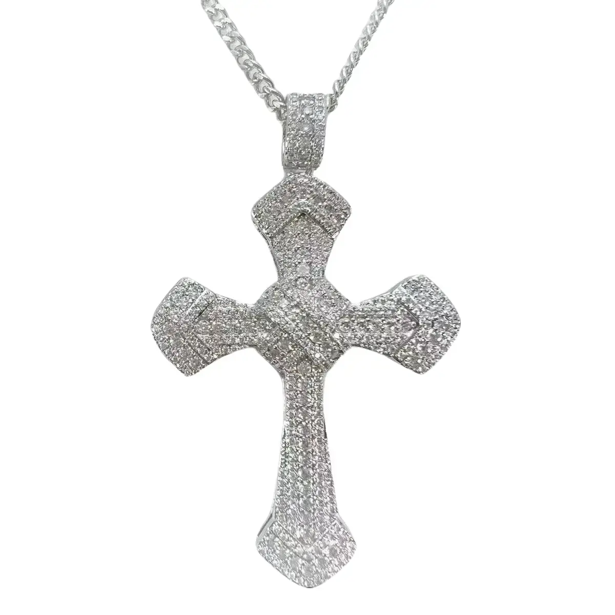Vintage Heavy Weight Copper-Base Zircon Stones Cross Clavicle Chain, Short-Length Pendant Necklace for Everyday Wear