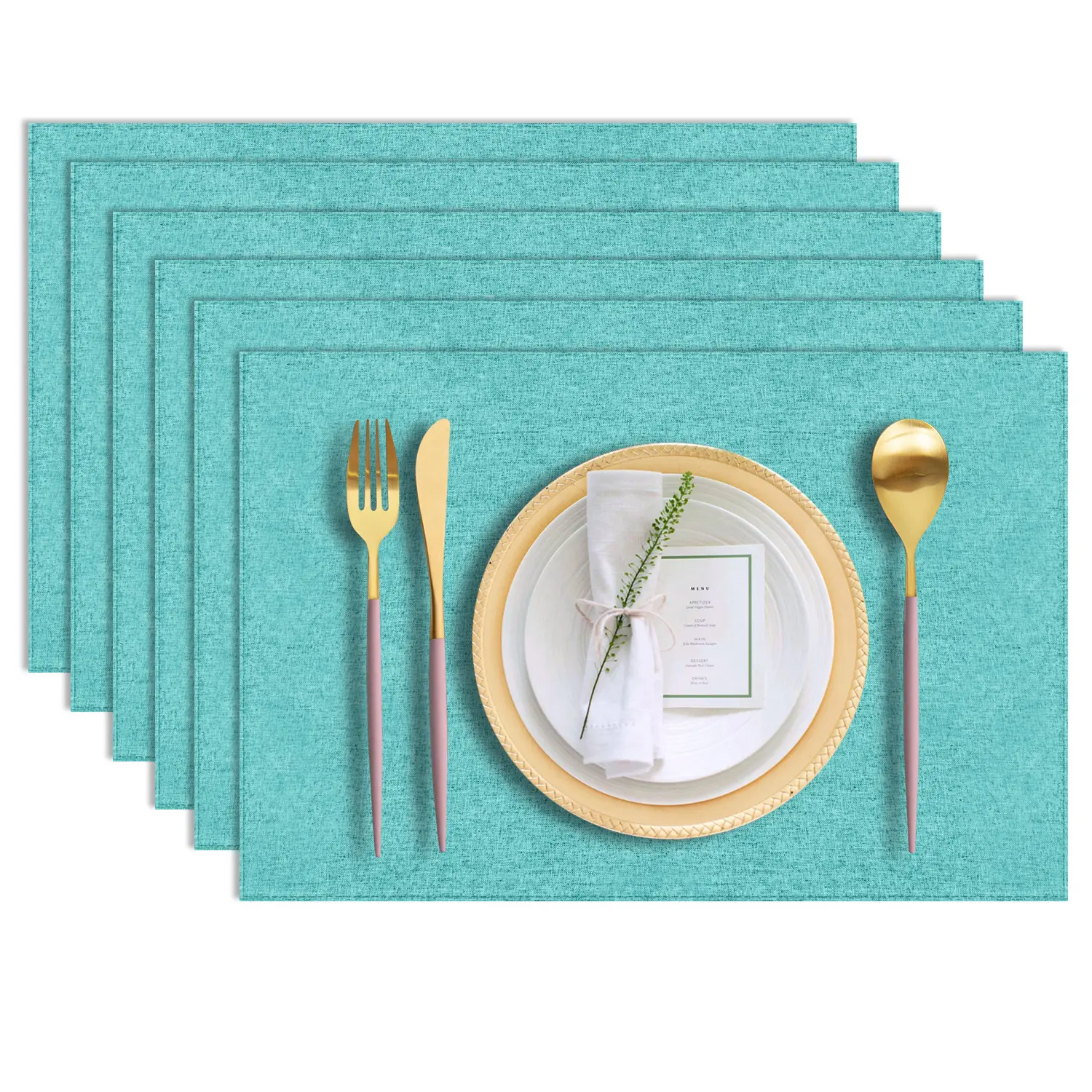 Placemats Set of 6 – Double Layer Wrinkle Free Fine Cotton Linen Blend, Washable & Heat Resistant Dining Table Mats, Reversible Rectangular Mats, 13" x 19"