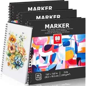3 Pcs Marker Pad 7.67 x 7.67 Inch 180 Sheets Total Spiral Marker Paper Pad 120 GSM Smooth Paper Hardcover Sketch Book for Markers Bleedproof for Drawing Coloring Alcohol Markers Art Gift