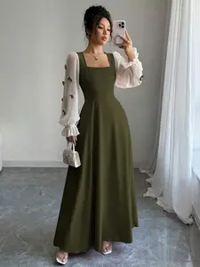 Women Mixed Fabric Bowknot Decor 3D Floral Cinched Waist Woven Dress Fall Cloth For Women