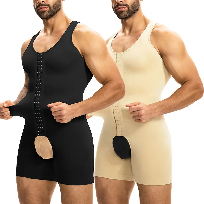 CATTIBOR Men's One Piece Bodysuit Shapewear With Open Crotch ,Men 360° Boneless Breathable Hook & Buttom Full Body Shaper Tummy Control Sleeveless Bodysuit ,Men Underwear For All Seasons