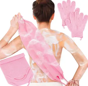 Anezus Exfoliating Shower Bath Gloves Back Scrubber Set for Body, Face, Shower, Bath, Scrub and Exfoliator (Pink)