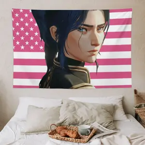 Caitlin Arcane Tapestry Anime Wall Hanging Pink American Flags Room Living Room Dorm Decor Aesthetic Cute Gift Flags