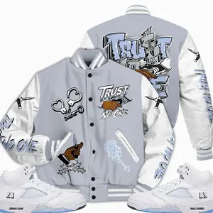 Retro White Metallic 5s Outfits Varsity Jacket, Trust No One T-Shirts To Match Sneaker Streetwear