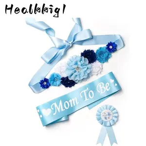 3pcs/ set Blue Maternity Sash Mom to Be & Daddy to Be Corsage Pin Set Photography Keepsake Gifts Pregnancy