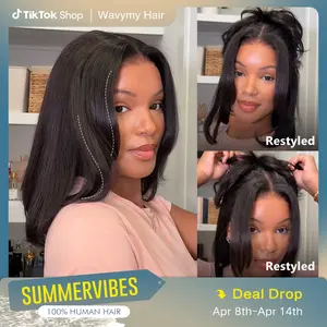 Wavymy Layered Cut Bob Wig 9x6 TPart Yaki Straight 220% Density Natural Black Wear Go Glueless Pre Cut Lace #SummerVibes Pre Plucked Beginner Friendly 100% Human Hair Deep Part Dome Cap Easy Install Heat Resistant